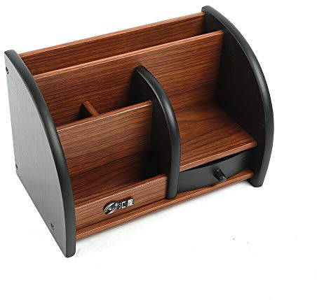Organizador de escritorio de madera para escritorio, organizador de bolígrafos, para oficina, tijeras, postales, notas adhesivas, metal, organizador de escritorio, accesorios con cajón de oficina