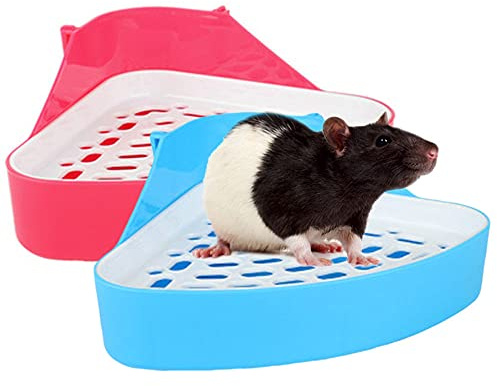 2Pack Corner Litter Box Small Animal with Grate, Guinea Pig Potty Trainer, Pet Restroom Litter Tray Pan Toilet for Hamster Chinchilla Rat