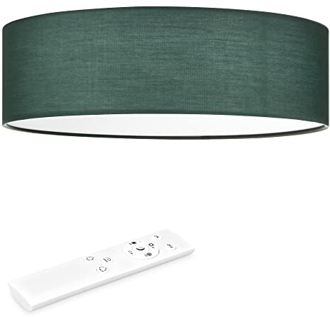 Navaris LED Deckenleuchte 40 cm Rund - Design Stoff Bezug Dunkelgrün - Deckenlampe LED Licht Dimmbar mit Farbtemperaturwechsel und Fernbedienung - max 22 Watt 970 Lumen