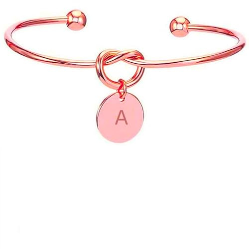 Bungsa Offener Armreif mit Buchstaben-Anhänger Roségold aus Messing Unisex - Buchstabe L