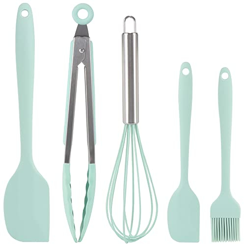 Set di Utensili da Cucina，5 Pcs Spatole in silicone Frullino per le uova Pennello per olio da pasticceria Pennelli per imbastitura，Strumenti di cottura (GJGD-FB-GN-5-FBA)