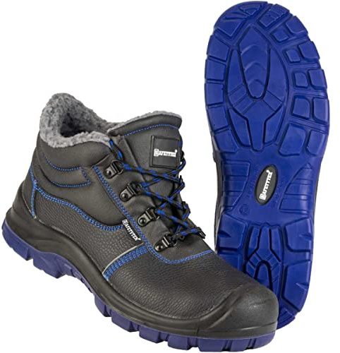 Safetytex Thermo Arbeitsschuhe S3 - Winterschnürstiefel gefüttert - Arbeitsschuhe mit Stahlkappe und Stahlzwischensohle - Sicherheitsschuhe schwarz, blau abgesetzt - Größe 47