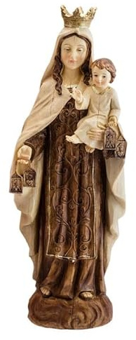 Figura Virgen del Carmen Estilo Madera Vieja Pintada a Mano 30 cm