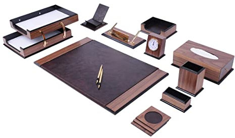 Schreibtisch-Organizer – Schreibtischzubehör – Schreibtisch-Organizer aus Leder – Schreibtisch-Set aus Lederfaserstoff – Heimbürozubehör – Schreibtischzubehör aus Leder – Bürozubehör – 12 Stück