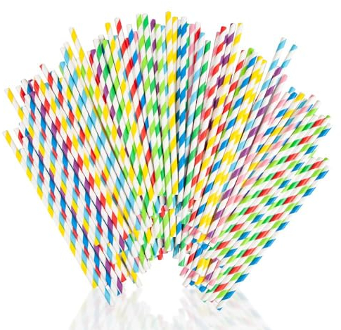 PARTY BUZZ Paper Straws (250 Pack) - Biodegradable, Multicolor, 7.75 inches x 0.25 inches, 250 Count