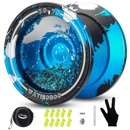 WATIEOBOO Profi-JoJo aus Metall, Nicht reagierendes JoJo für Erwachsene, professionelles Stunt Jo-Jo aus Metall, inklusive yoyo-Lager-Set, 10 yo yo-Seile, JoJo-Box und Jojos-Handschuhen