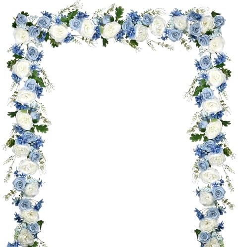 Lvydec 2 Pack Artificial Peony Flower Garland - 6ft Silk Peony Red Flower Garland Arch Flower Vine for Wedding Party Table Decoration(Blue and White)