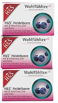 H&S Heidelbeere mit B-Vitaminen, Zink und Selen Tee, 3 x 20 Beutel (à 2,5 g): Früchtetee zum Wohlfühlen mit wertvollen Zusatzstoffen, 3er Pack