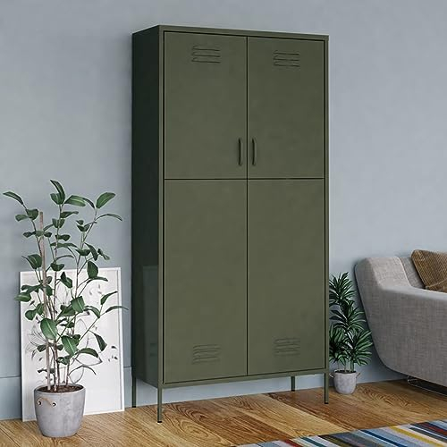 BaraSh Kleiderschrank Olivgrün 90x50x180 cm Stahl Metall Besenschrank Mehrzweckschrank
