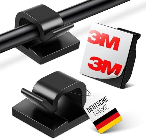 MYMIND® Self-Adhesive Cable Holder [3M ADHESIVE] Pack of 50 Indoor & Outdoor - Cable Clips for Cable Management - Desk Clamps and Cable Organizer - (Black)