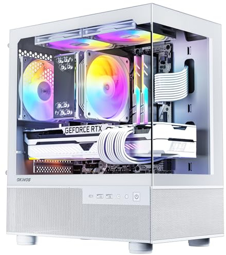 Okinos Aqua 3, Micro ATX Case, MATX PC Case with 3 X 120mm ARGB Fan Pre-Installed, Panoramic View Tempered Glass Front & Side Panel, with Type C Port, White