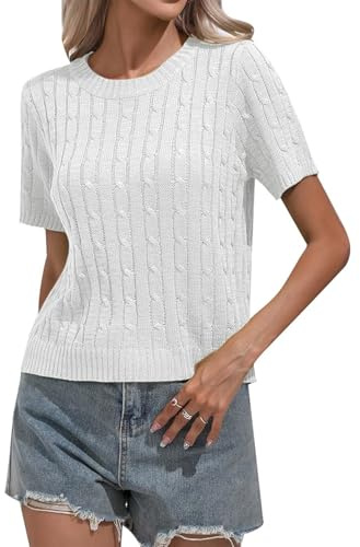 MINTLIMIT Womens Jumpers Short Sleeve Knitted Top Summer Casual Sweaters Lightweight Pullover Top