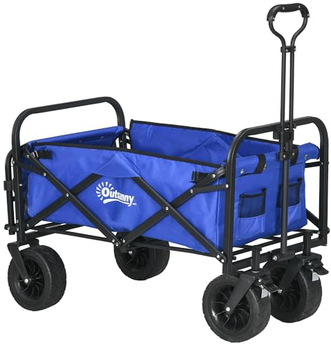 Outsunny Garten Trolley Klappbarer Trolley mit verstellbarer Länge und Griffwinkel und Tragetasche Tragfähigkeit 100 kg für Strand Dunkelblau