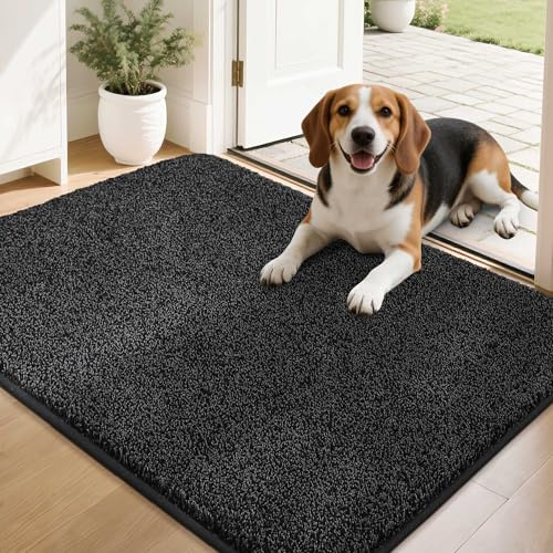 COSY HOMEER Tappeto Ingresso Interno, 60 x 90cm Zerbino Ingresso Esterno Antiscivolo TPR, Lavabile in Lavatrice per Porta D'Ingresso, Corridoio, Cucina, Scala, Nero