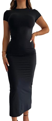 Hanaoops Damklänning Kortärmad Sommarklänning Sexig Maxi Bodycon Cocktailklänningar Fest Semester Hav Kväll