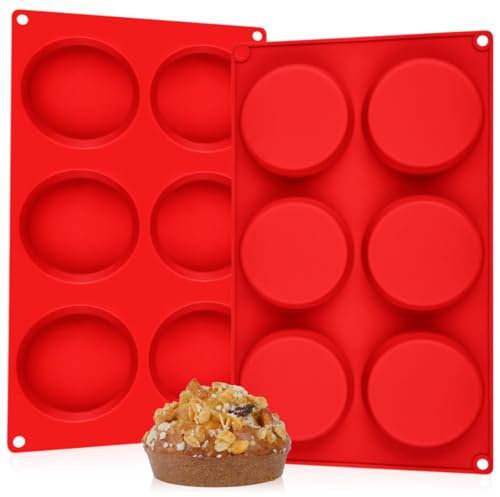 CAKETIME Molde para magdalenas, moldes de silicona para huevos para sándwiches de desayuno, bandeja redonda de 3 pulgadas para hornear magdalenas inglesas, pasteles de Whoopie, pan de maíz, bocados de