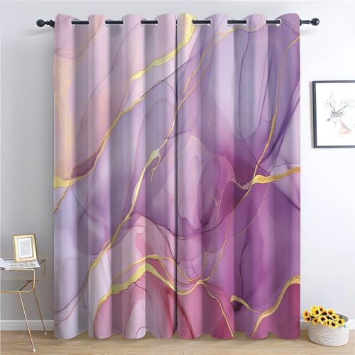XCQHZYQ Fond Abstrait en Marbre Violet Lot De 2 Rideaux Salon Chambre Occultants À Oeillets, Rideaux Isolant Thermique et Phonique Draperies Occultant, Décoration de Fenêtre L117 x H138 cm