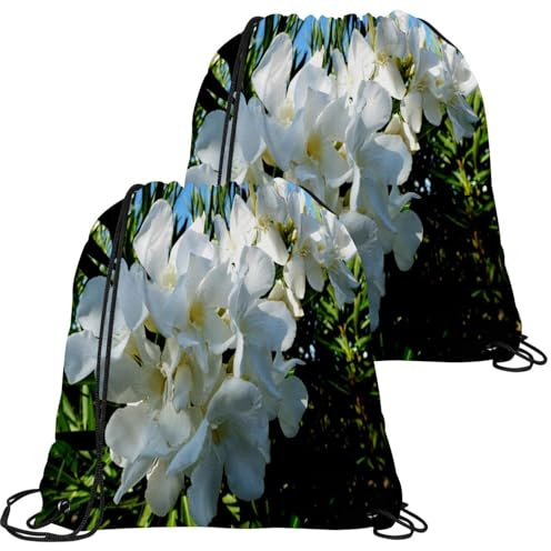 VAPOKF 2PCS Drawstring Bags, PE Gym Bag, Large String Swim Trainer Bag Personalised Drawstring Bag for School Gym Sports Travel, White Oleander