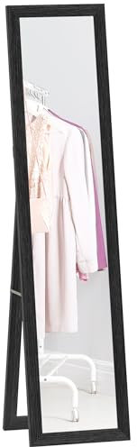 HOMCOM Specchio da Terra con Cornice in MDF con Piedini e Ganci, Specchio Moderno per Utilizzo a Parete, 37x40x155 cm, Nero e Trasparente