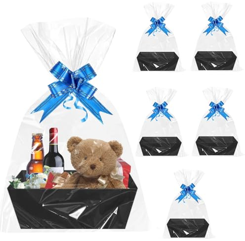 Lot de 6 corbeilles de présentation vides en carton - 25 x 16,5 x 14 cm - Avec poignées - Pour paquets cadeaux personnalisés, anniversaires, Noël, Saint-Valentin - Noir