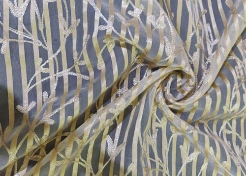 100% Silk Organza Beige Stripe Embroidery Fabric 44 by The Yard [100% Silk Organza Beige Stripe Embroidery Fabric 44[10959] Silks