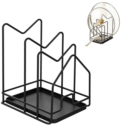 duisoad Schneidebrett Rack Schneidebrett Ständer Schwarz Halter Topfpfannendeckel für Aufbewahrung von Topfdeckeln, Schneidebrettern, Tabletts und Geschirr, 20,4 x 18,3 x 12,7 cm