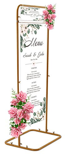 Arche de mariage, 1,5 m de hauteur, support de fond doré, en métal, support de plante, décoration de mariage, capacité de charge 6 kg, pour panneaux de bienvenue, panneaux d'allée, menus