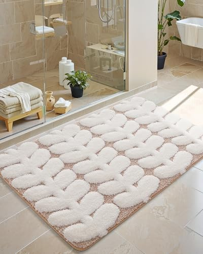 COLOR&GEOMETRY Premium Badezimmerteppich Saugstarke & schnelltrocknende Badmatte, rutschfest & waschmaschinengeeignet, weich und komfortabel für Bad, Waschraum und Wanne, 44x76cm, Beige