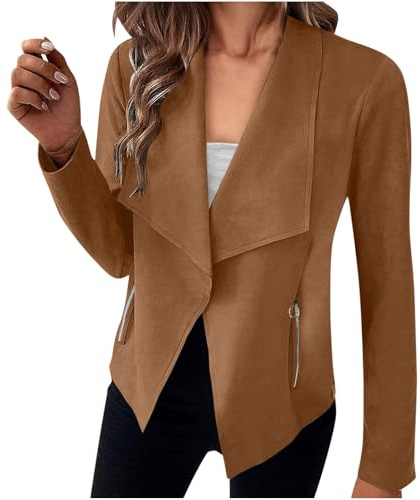 Damen Blazer Sportlich Elegant, Jackett Damen Frühling Sweatblazer, Open Front Tailliert Einfarbig Blaser Jacke Business Outfit Damen Basic Vintage Boucle Blazer Damen Große Größen Anzug Frühjahr