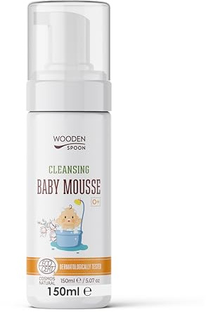 Wooden Spoon Mousse Detergente Baby – 99,18% Naturale, Detergente Viso & Corpo Senza Lacrime per Neonati e Bambini, Aloe Vera & Glicerina, Certificato Biologico – 150 ml