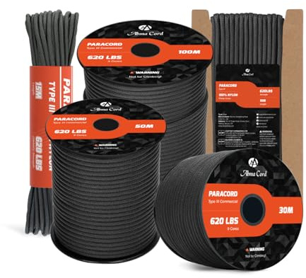 Abma Cord Paracorde 4mm 9 Brins 10m Corde en Nylon 620 Type 3 Parachute | 100% Nylon, Max 280kg (620lbs), Survie, Extrieur, Bracelet, l'artisanat
