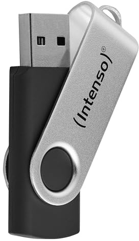 Intenso Office Line 64 GB USB-A 3.2 Gen 1x1 Speicherstick, 70 MB/s | Super Speed Stick mit robustem Kunststoff-Metall-Gehäuse, Silber-Schwarz, inkl. Metallöse für den Schlüsselanhänger