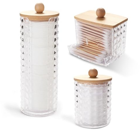 GIDWRIY 3 Pezzi Porta Cotone Dischetti,Contenitore Dischetti Struccanti,Cotton Pad Dispenser Cotton Fioc per Bagno,Portadischetti da Trucco,Organizer Cottons Fioc e Dischetti,Organizzatore Trucchi
