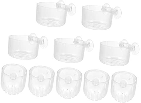 Gatuida 10piezas Copa De Plantas Acuáticas Macetero Acrílico para con Ventosas y Orificio para Plantas De Decoración para Pecera