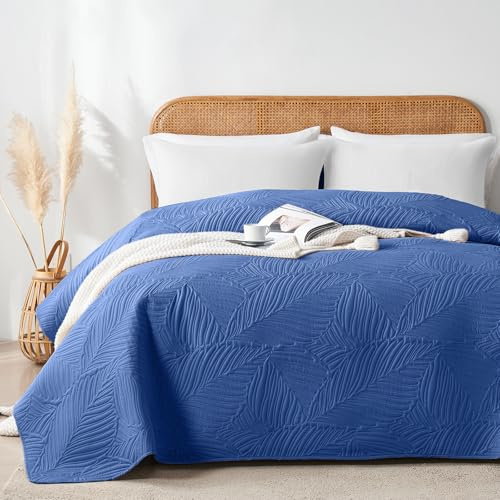 VIVA FINO Tagesdecke 220x240 cm,Blau Ultrasonic Steppdecke,Leicht,Weich und Pflegeleicht,Doppelseitig,Bettüberwurf mit Blattmuster,Ideal für alle Jahreszeiten,Für Bett und Sofa