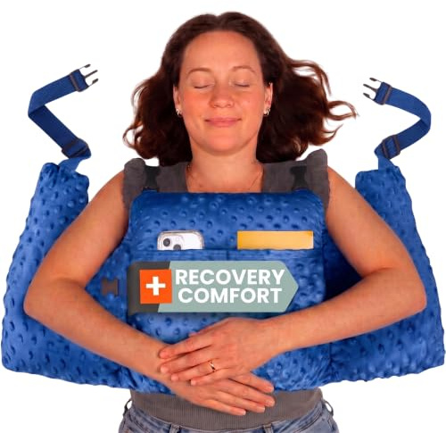 MOYOAMA Post Mastectomy Pillow Post Surgery - Wearable Chest Protection with Secure Straps, Easy-Clean Removable Cover, & Pockets - Breast Reduction/Augmentation & Double Mastectomy Recovery Supplies