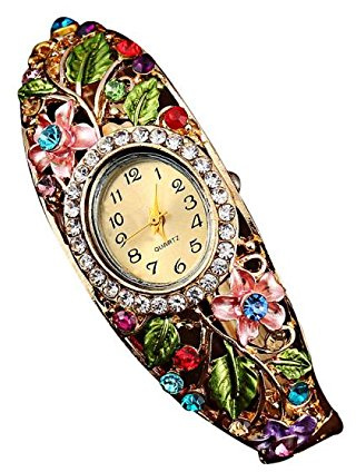 och klocka kvinnor blomma kvarts klocka armband damklocka, flerfärgad, En storlek