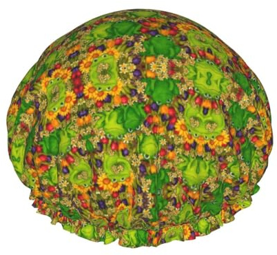 Duschhaube mit Frosch-Aufdruck, wiederverwendbar, doppellagig, verstellbares Gummiband, langlebig, für Reisen unerlässlich