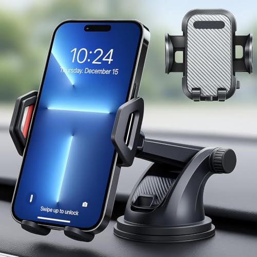 Car Phone Holder, 2025 Best Universal Mobile Phone Mount for Cars Dashboard/Windscreen Adjustable 360° Rotation Upgraded Strong Suction, Compatible with all types of smartphones.
