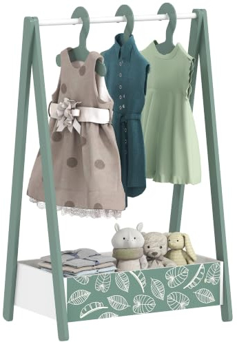 AIYAPLAY Babykleiderstange, Blattmotiv für 3-6 Jahre mit Bügeln Grün