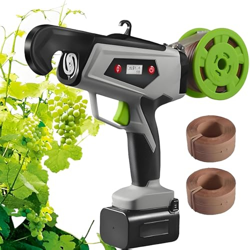 SAIYERUS Máquina para Atar Viñas,Máquina Eléctrica para Atar Ramas,Máquina para Atar Vides,Máquina Inalámbrica para Atar Viñas De Jardín con 3-8 Marchas Y Ajuste De Tensión,Diámetro De Atado De 25mm