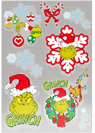 The Grinch – Fensterbilder 8 tlg. Weihnachtsdeko wiederverwendbar für Fenster & Spiegel – Fensterdeko Weihnachten mit Grinchmotiven, Hund Max & Schneeflocken – Lustige Fenstersticker Fensterschmuck