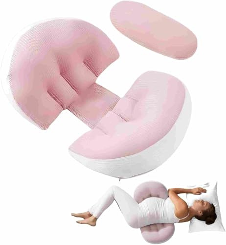 HoldOneLight Schwangerschaftskissen für Schwangere – Tragbares Schwangerschaftskissen zum Schlafen, Keilkissen mit Rücken-, Bauch- und Taillenstütze (Rosa)