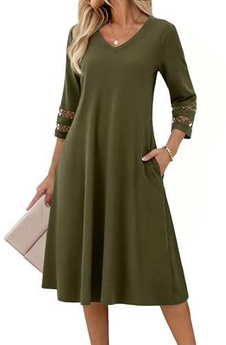 Zeagoo Robe Eté Elégante pour Femme Manches 3/4 Col en V Robe Midi