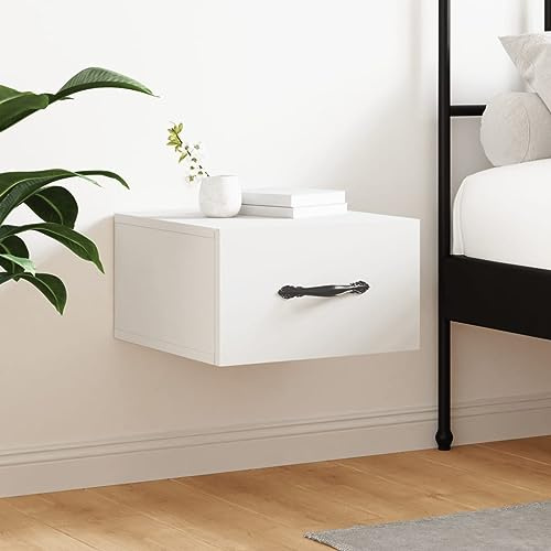 Hoopleep Table de chevet murale, blanche, 35 x 35 x 20 cm, en bois dérivé du bois, table d'appoint flottante, pour rangement de chambre à coucher, meuble moderne