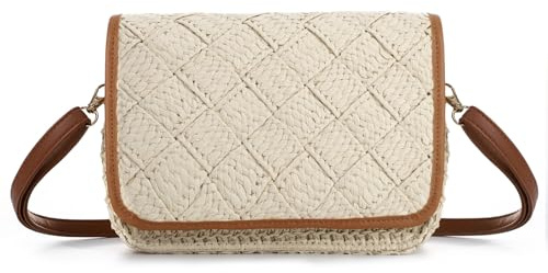 EVEOUT Stroh Umhängetasche Damen Sommer Leicht Geflochten Synthetisches Raffia Crossbody Tasche Lässige Boho Strohtasche für Strand Urlaub Alltag