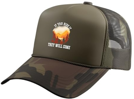 If You Hide It They Will Come Geocacher Geocaching Cache Trucker Hat with Adjustable Mesh Back, Camo Green
