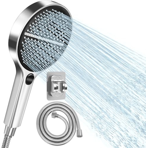 Duschkopf mit Schlauch 1,5m, Hochdruck Duschkopf 150mm Groß Duschkopf Wassersparend mit 4 Strahlarten XXL Regenduschkopf Handbrause Sparduschkopf Universal