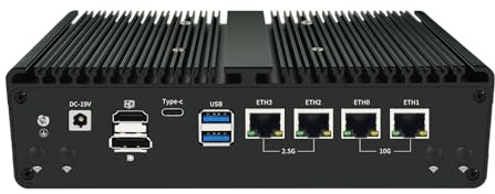 HKUXZR NAS AMD R5-7640HS brandvägg programvarunouter, 4 x LAN(2 x 2,5 G+2 x 10G nätverksportar), 2 x SO-DIMM DDR5 5600 MHz, 4 x M.2 NVME (stöder PCIE), HDMI+DP+2*Type-C