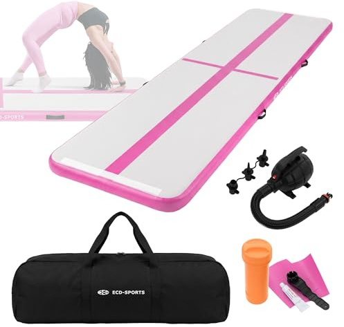 ECD Germany Aufblasbare Gymnastikmatte Turnmatte Airtrack 3m/4m/5m, Rosa/Mint-Grün, Tumbling Matte Air Matte Track Trainingsmatte Sportmatte Fitnessmatte Yogamatte mit Tragetasche & elektr. Luftpumpe